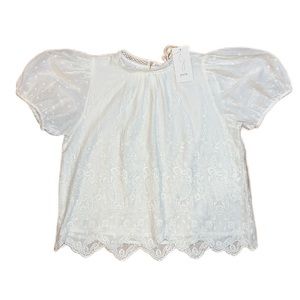 Joie Embroidered Eyelet Puff Sleeve Peasant Top, size Medium
